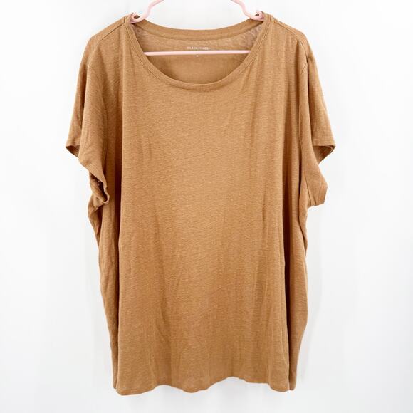EILEEN FISHER Top Size 2X Short Sleeve 100% Organic Linen Plus Curvy Tan *flaw - Picture 1 of 13